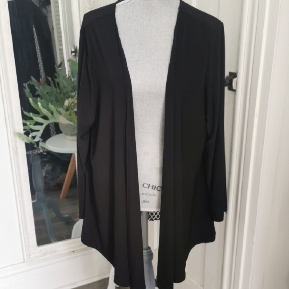 HAMILTON Vintage open dynasty black cardigan with lace v open back. Size 2X